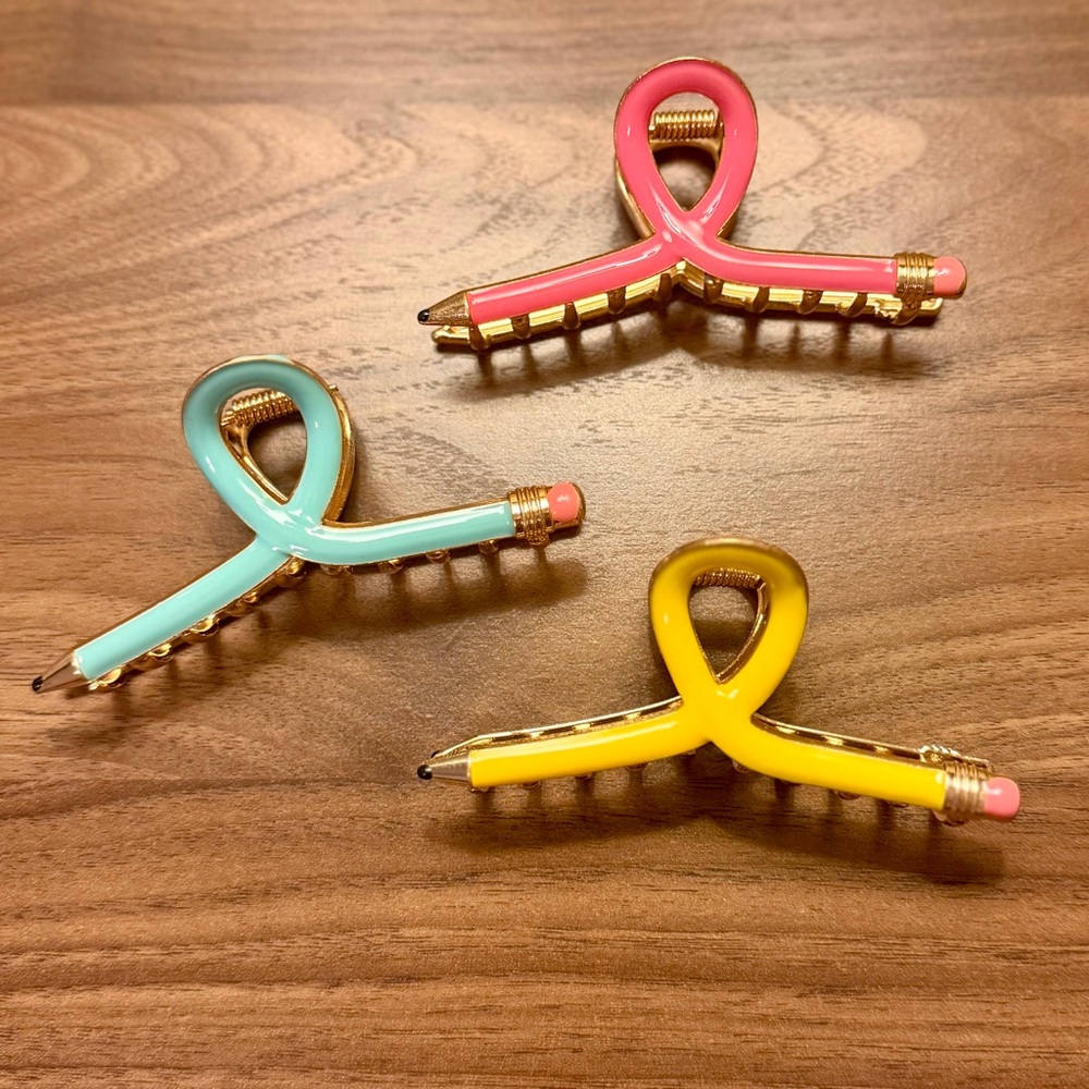 BNIP Adorable Gold and Enamel Color 'Pencil' Hair Clips- Set of 3